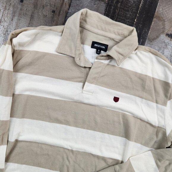 Men's Brixton Size S Small Cotton Poly Colorblock Striped Long Sleeve Polo Shirt - Picture 1 of 8
